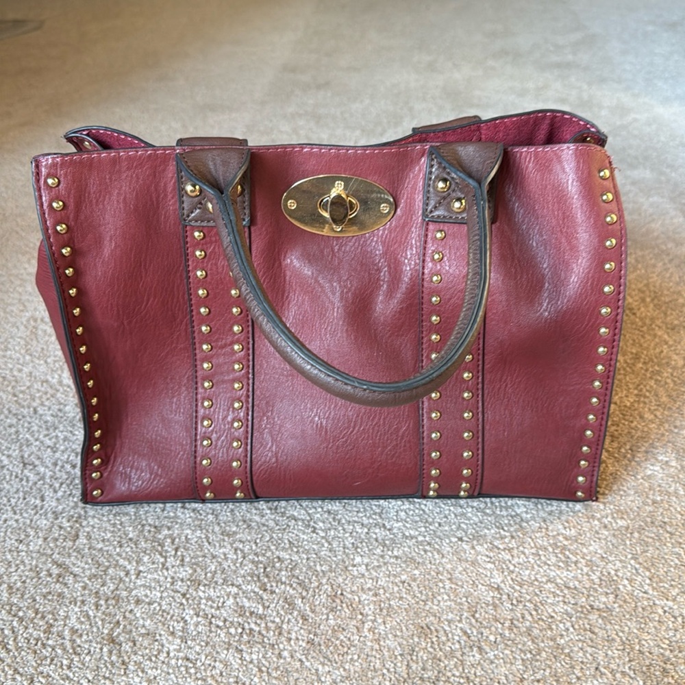 Studded Handbag Burgundy & Gold